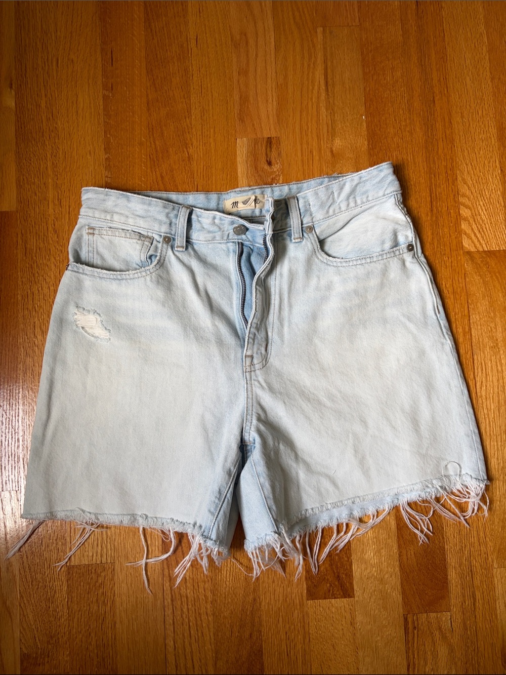 Light Blue Distressed Denim Shorts - Women